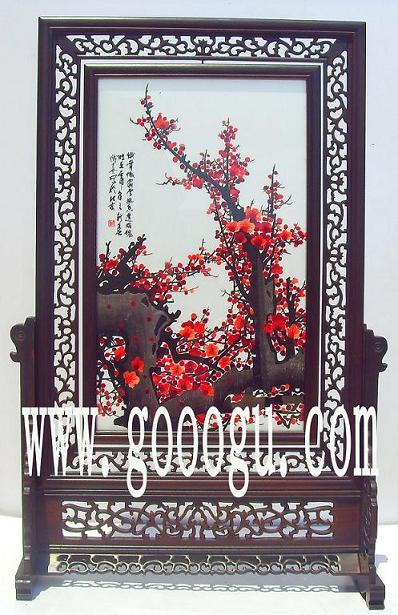 梅花刺繡，報(bào)春紅梅雙面繡