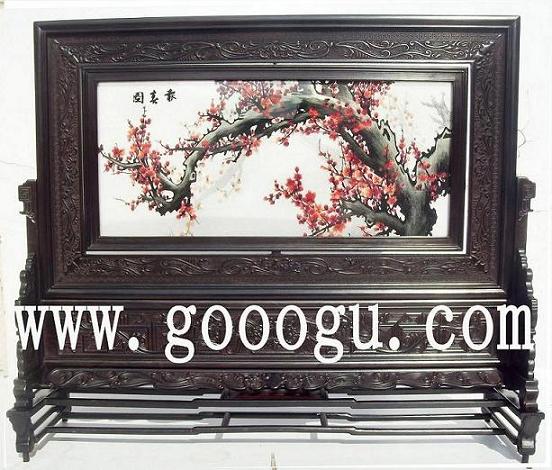 高檔雙面繡座屏，報春圖雙面繡臺屏精品