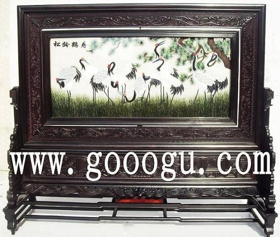 松齡鶴壽雙面繡，蘇州雙面繡精品，檀木刺繡蘇繡