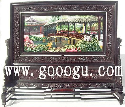 蘇州園林雙面繡，蘇繡園林圖案，蘇州景光刺繡臺屏