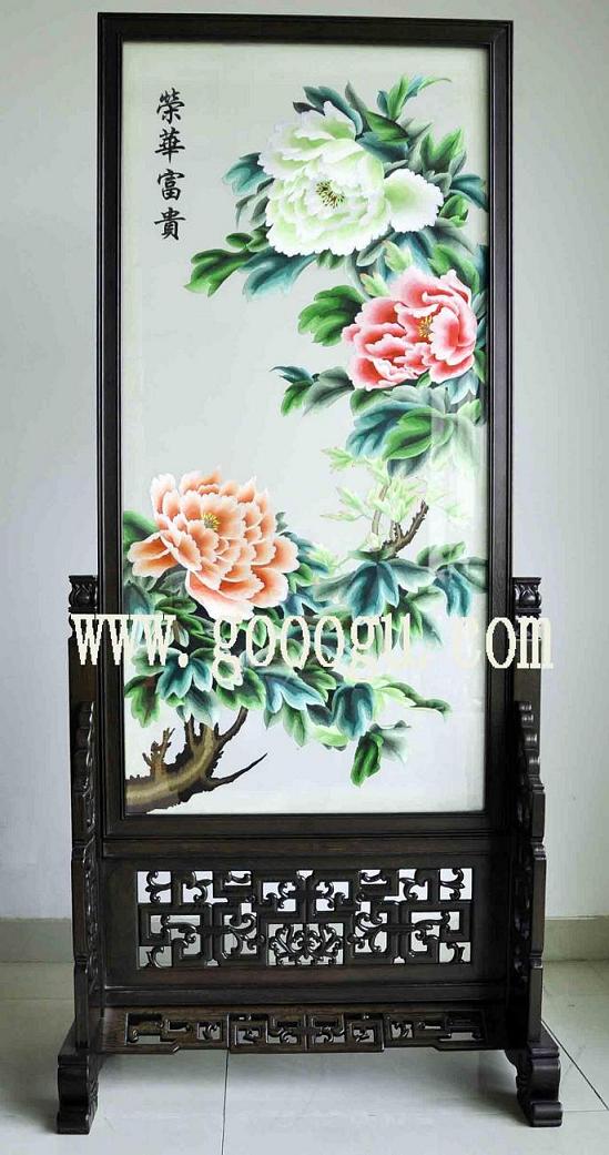 牡丹刺繡雙面繡，榮華富貴雙面繡玄關(guān)屏風(fēng)，蘇州手工刺繡繡品